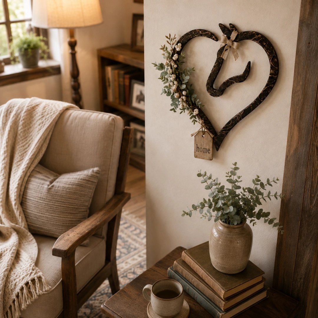 Equestrian Heart Wall Decor Styled in Living Room Setup