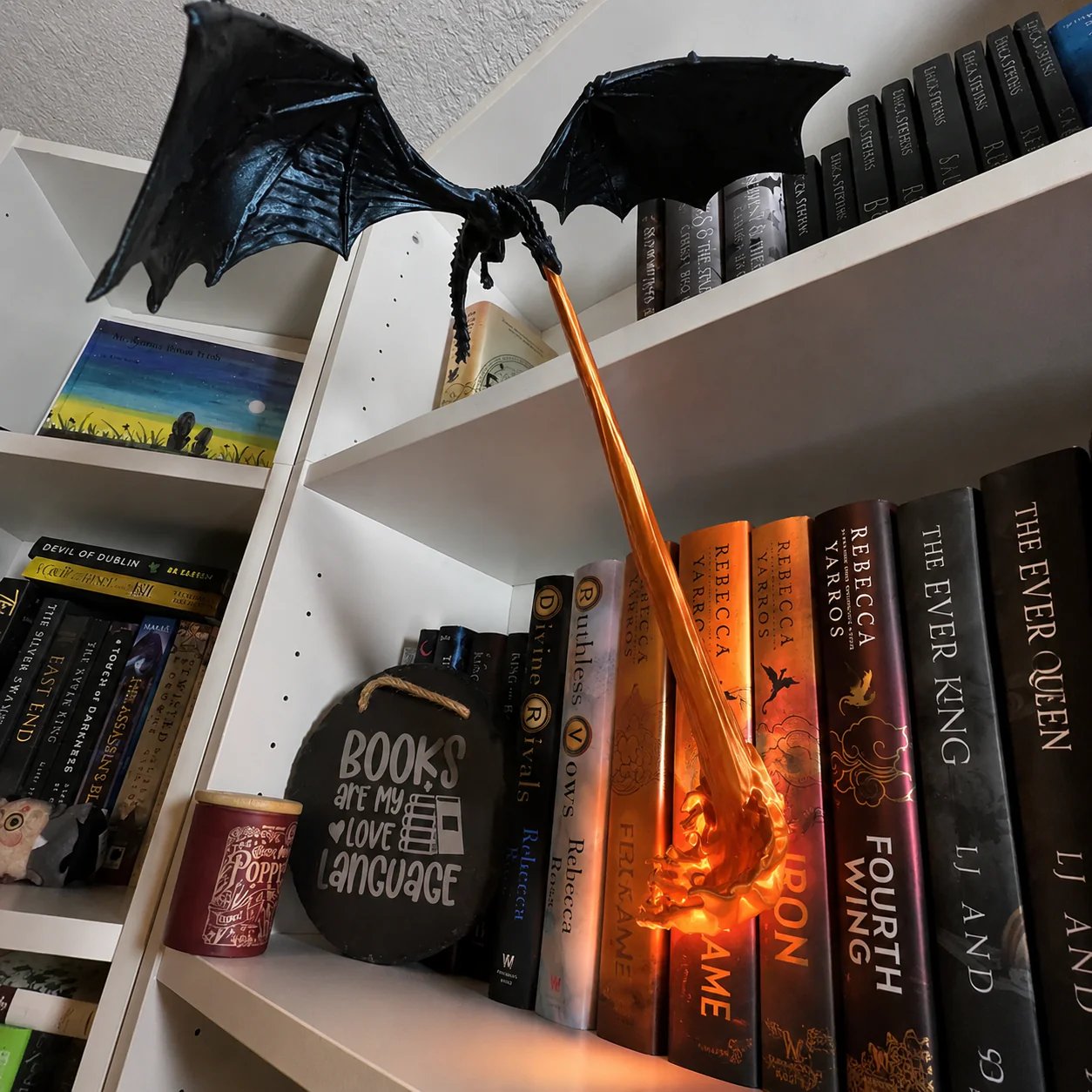 🐉 Fire-breathing dragon bookshelf decoration lamp + LED flame lighting set