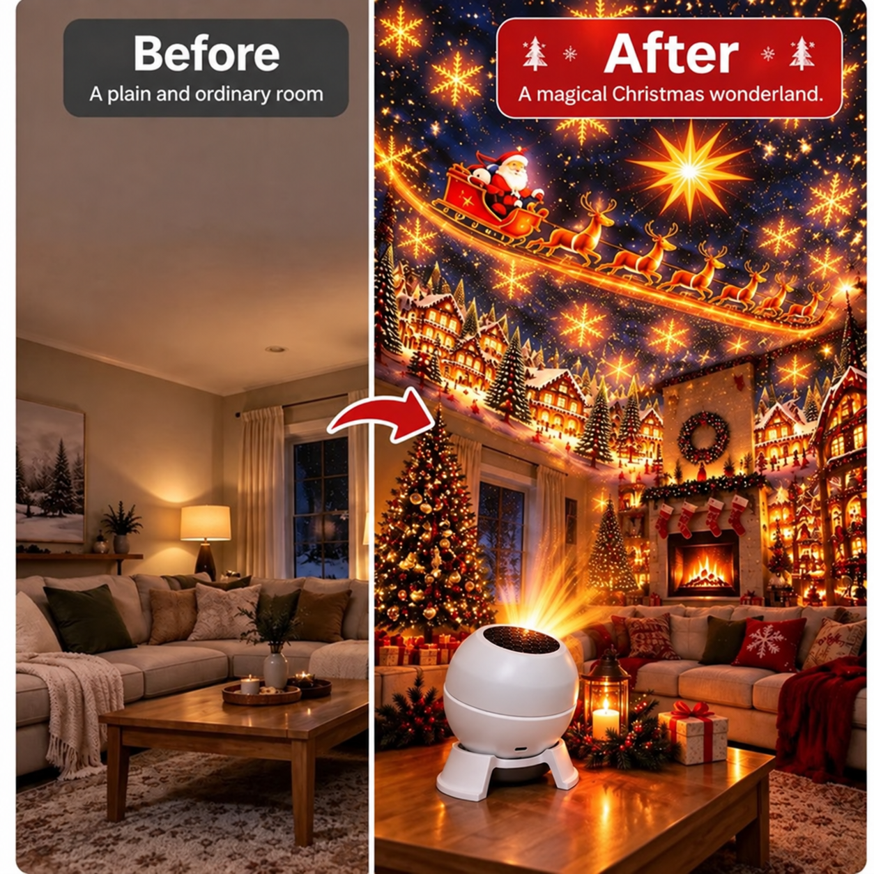 Christmas projection creating a festive atmosphere indoors