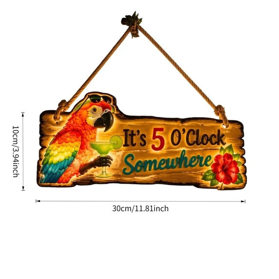 It's 5 O'Clock Somewhere Parrot wall art – Tropical Patio Wall Deco