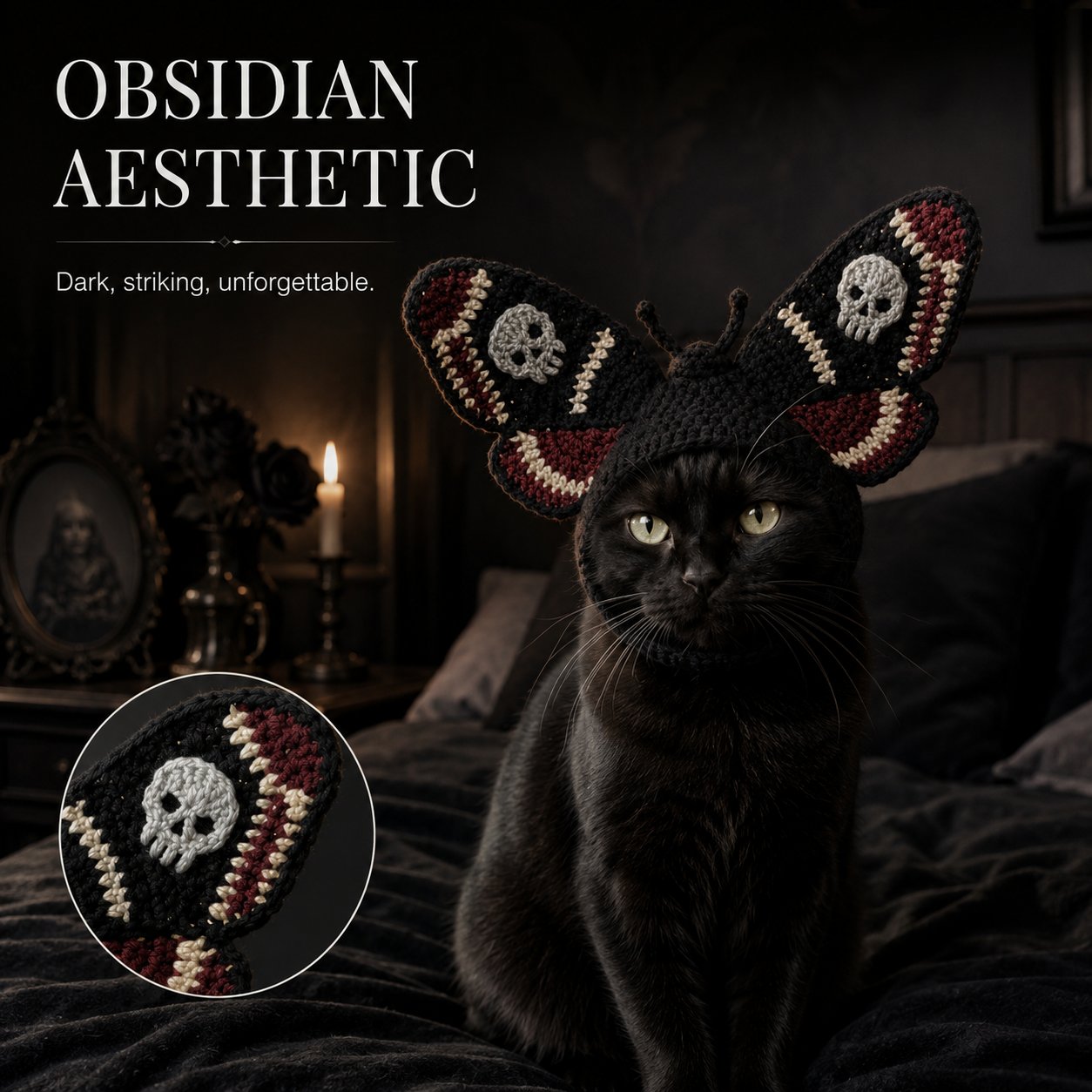 Handmade Gothic Cat Hat Detail