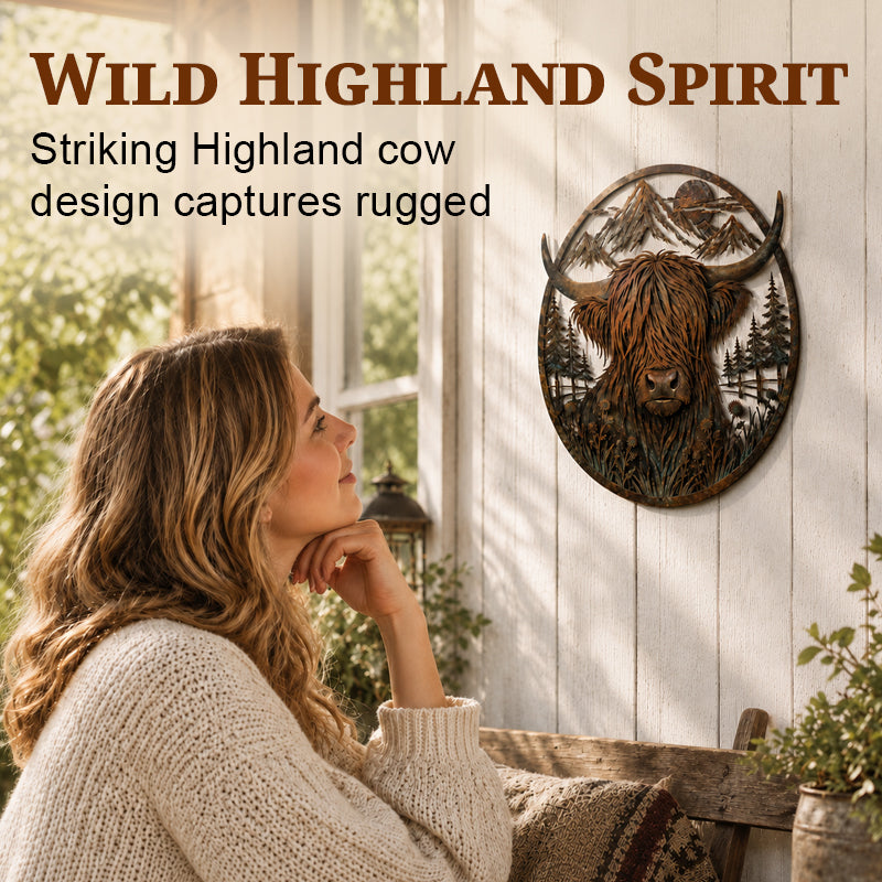 Highland cow rustic metal wall art