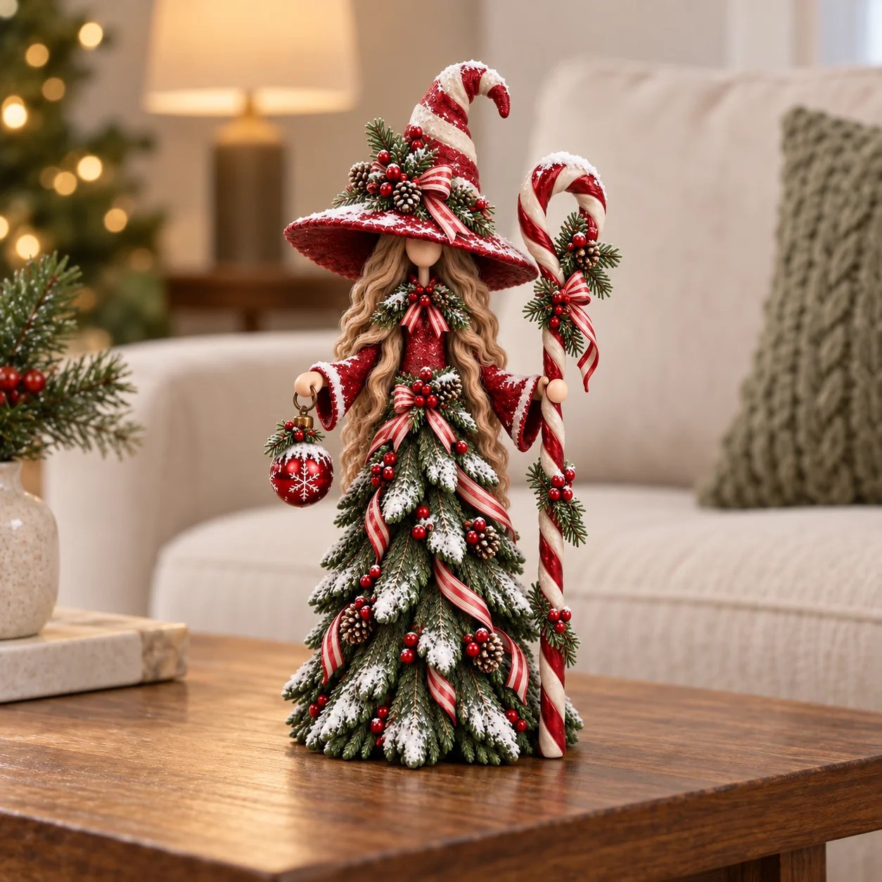 Candy Cane Keeper displayed in a Christmas living room