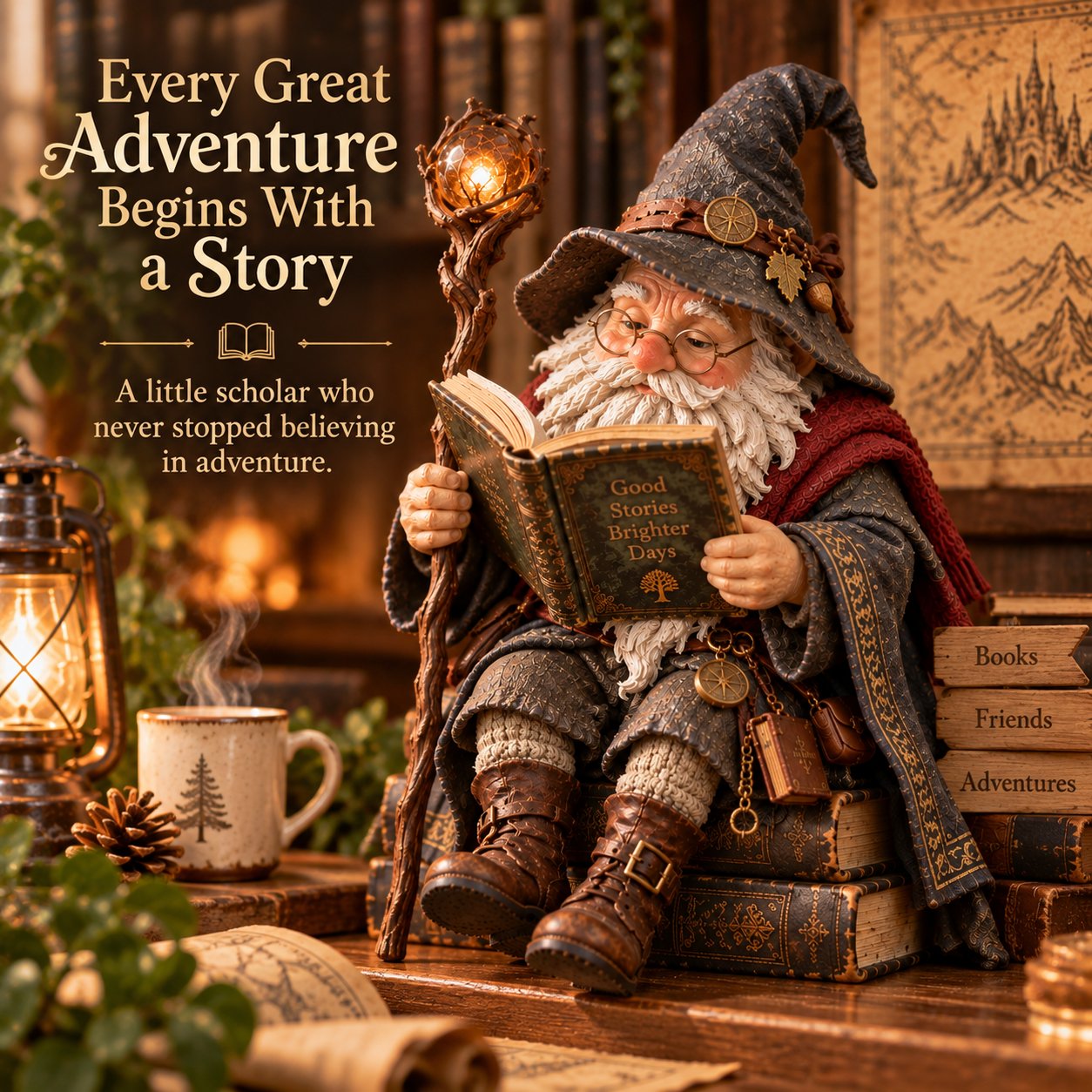 The Wandering Scholar Gnome fantasy book lover home decoration