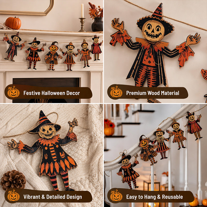 Halloween Decoration Pendant Retro Banner Flag Decor Scarecrow Pumpkin Witch Style Pendant