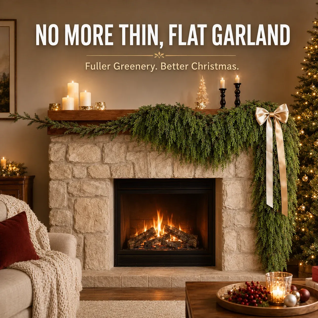 🎄  Real-Touch Cedar Garland – Lush Christmas Greenery