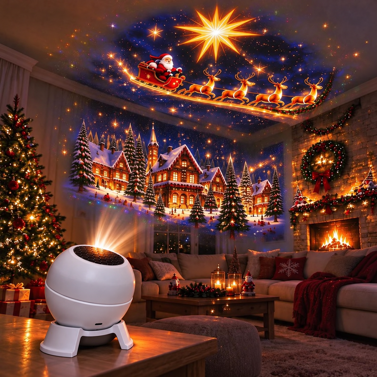 Christmas-themed projection light for seasonal home décor