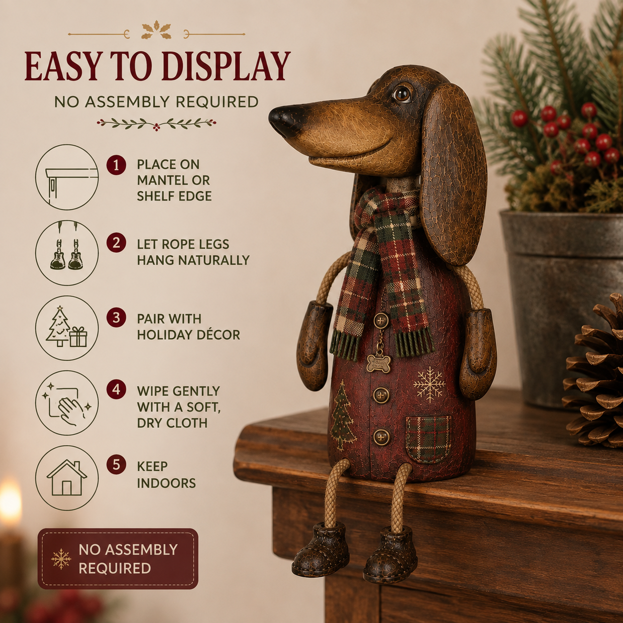 Vintage kerst teckel op een plank in huis