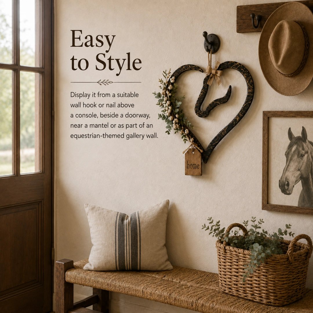 Horse Heart Wall Decoration Displayed on Wooden Surface