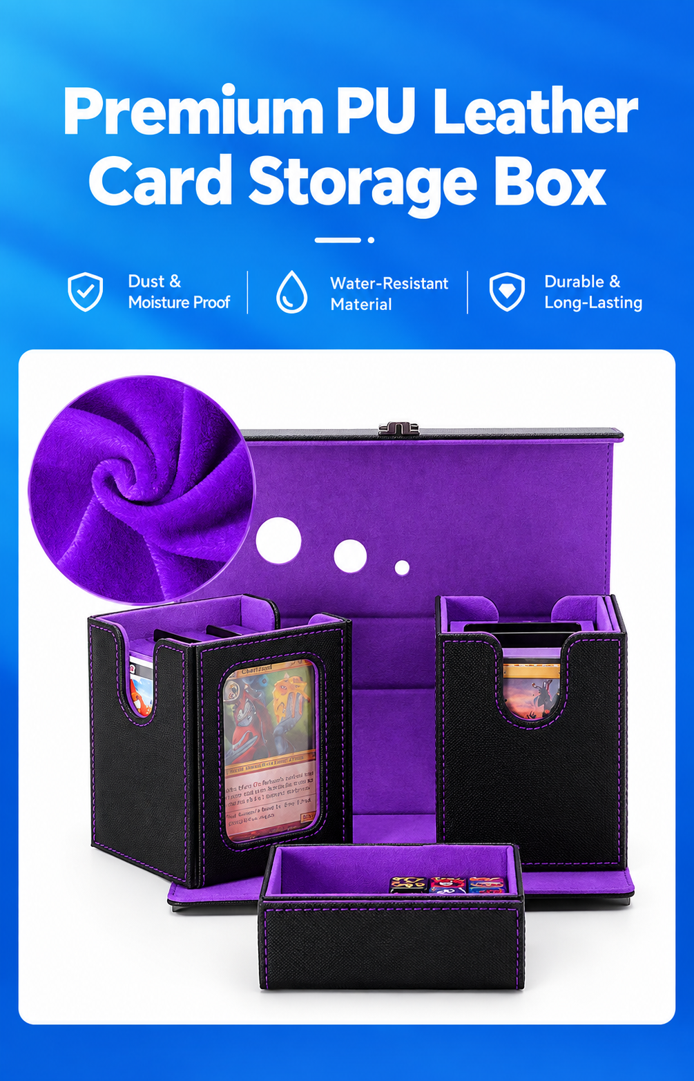 Premium Portable PU Leather Trading Card Storage Box