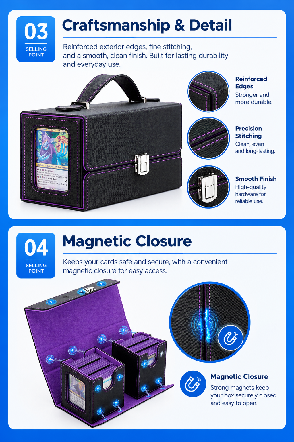 Premium Portable PU Leather Trading Card Storage Box
