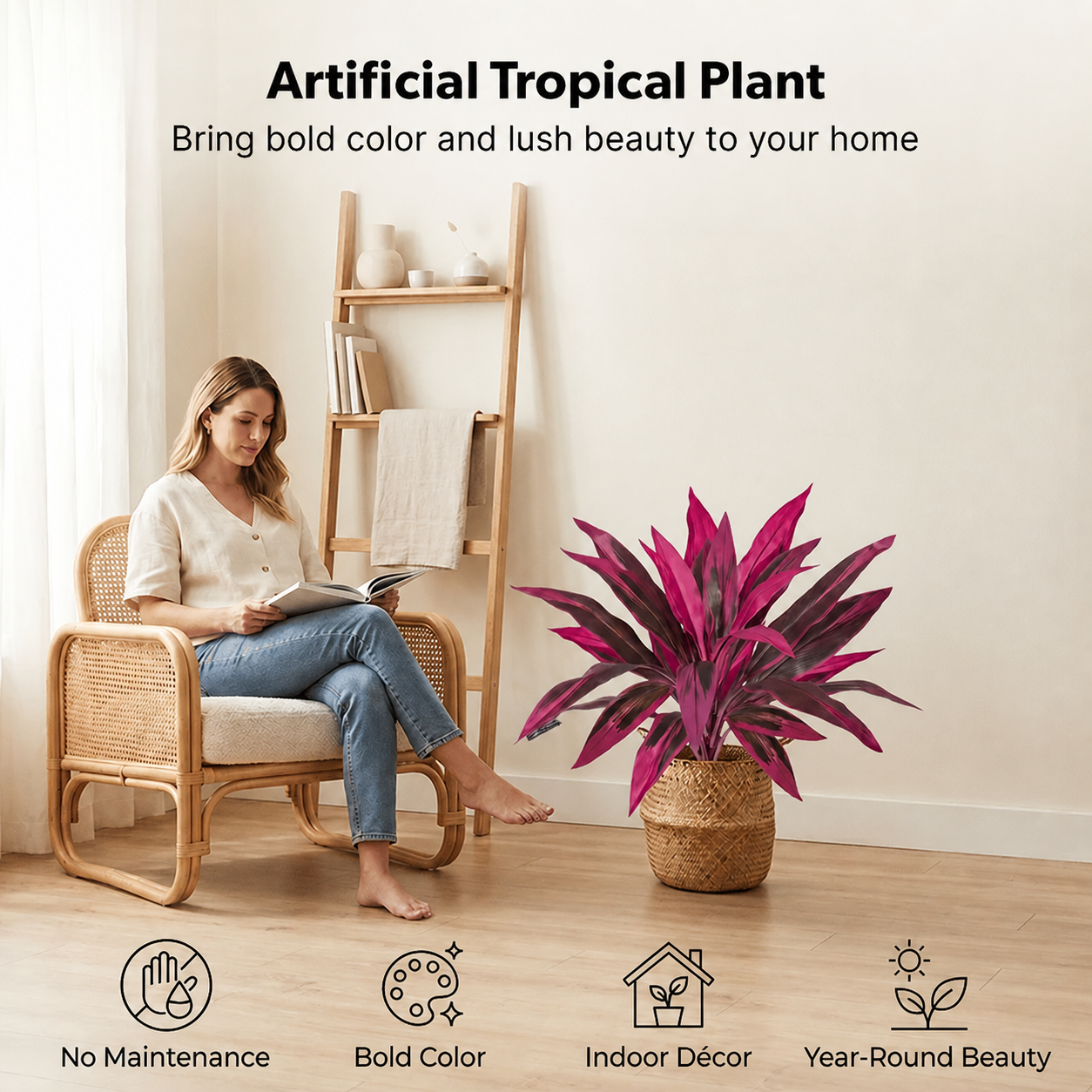 🎁  Last Day 60% OFF - Artificial Boston Fern & Dragon's Blood Tree Plants🔥😊 🏆🌿
