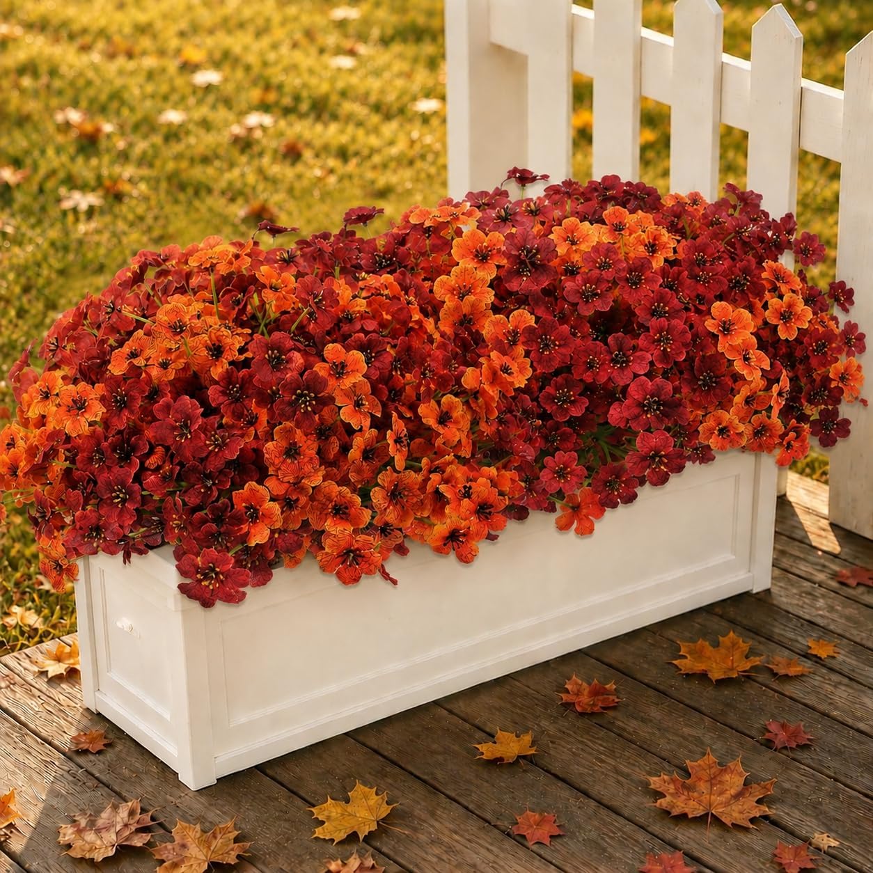 5Pcs Colorful Fall Fake Flowers🍂 - UV Resistant Artificial Outdoor Plants for Halloween Porch Decor🎃
