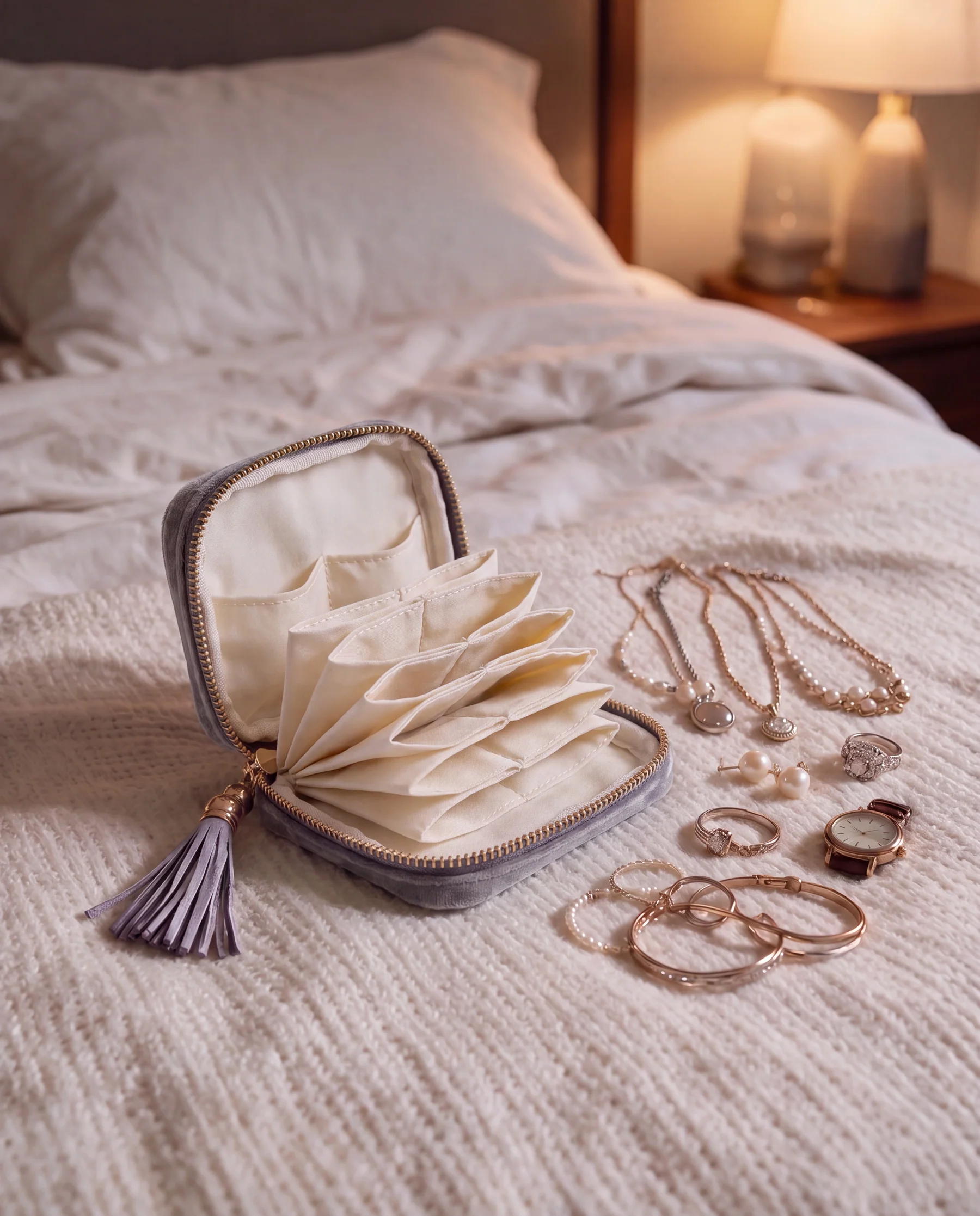 ✨ Portable Travel Jewelry Organizer – Tangle-Free, Compact & Stylish