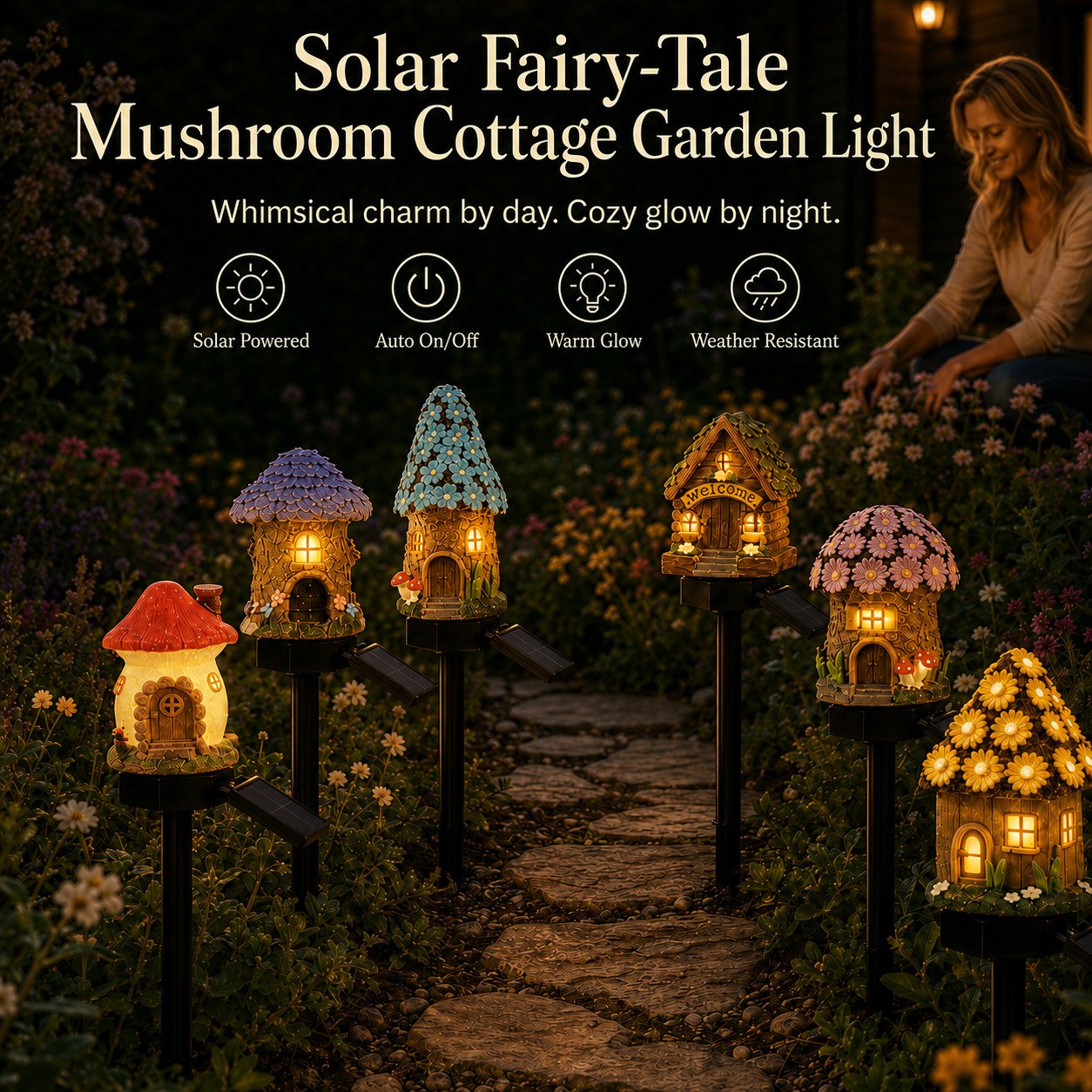 🍄Solar Fairy-Tale Mushroom Cottage Garden Light