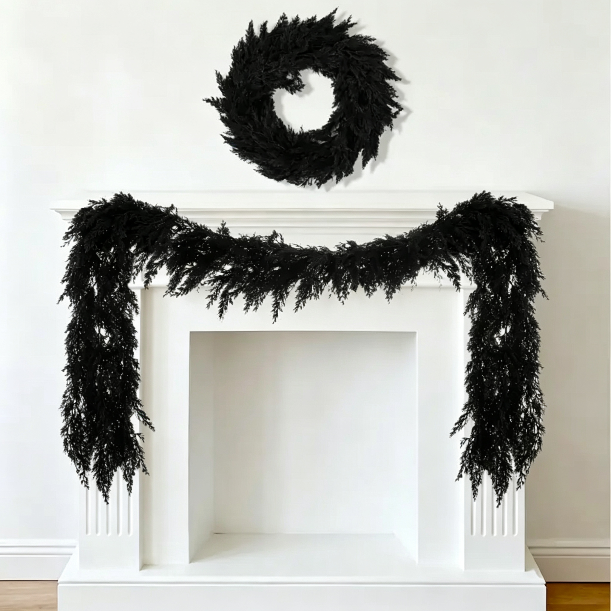 New Arrival 50% OFF💥🎃Black Cedar Garland Halloween Fireplace Decor Set 👻