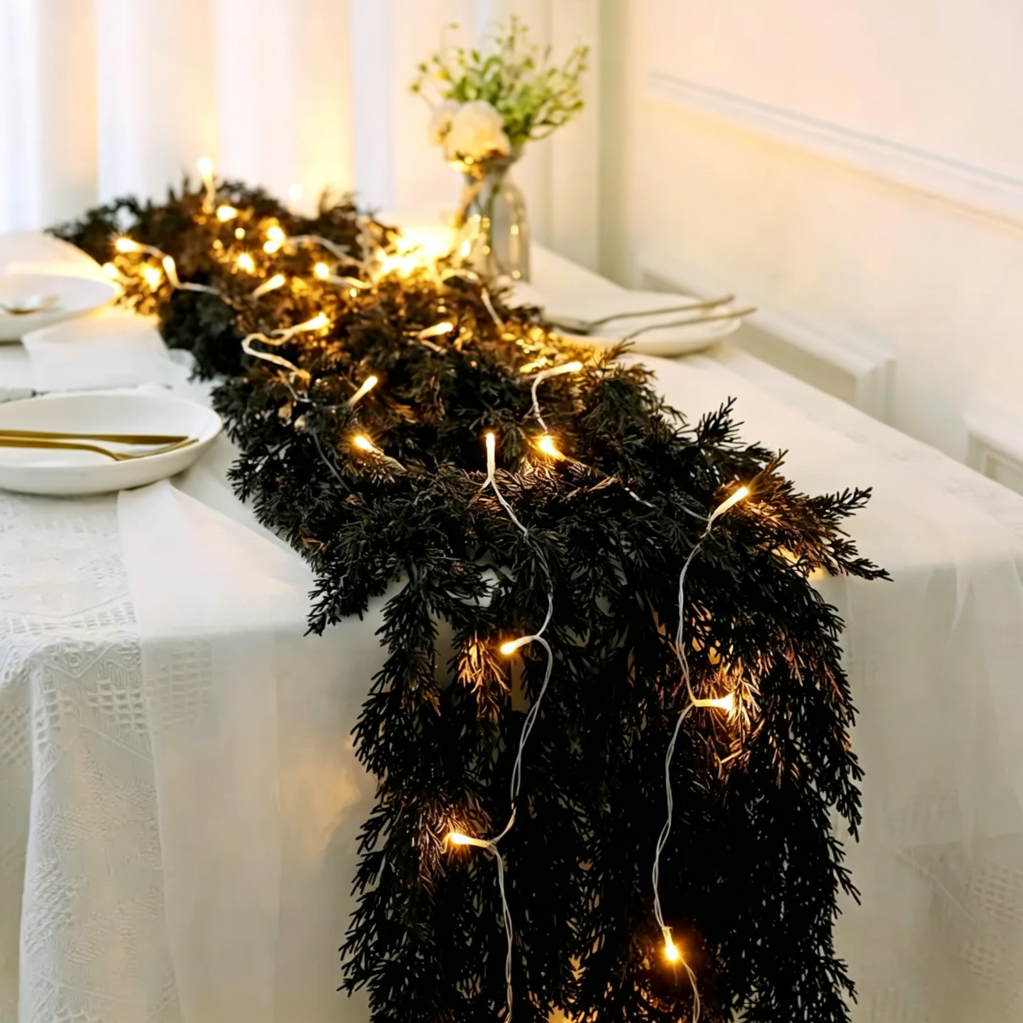 New Arrival 50% OFF💥🎃Black Cedar Garland Halloween Fireplace Decor Set 👻