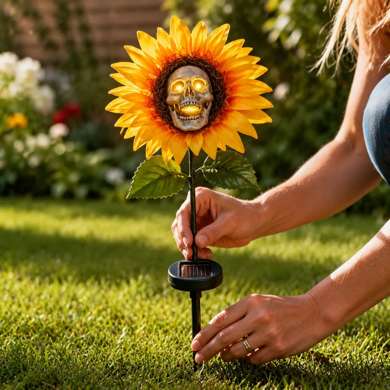  🎃Halloween Early Bird——50% OFF🔥 Solar Sunflower Skull Stake Light🌻