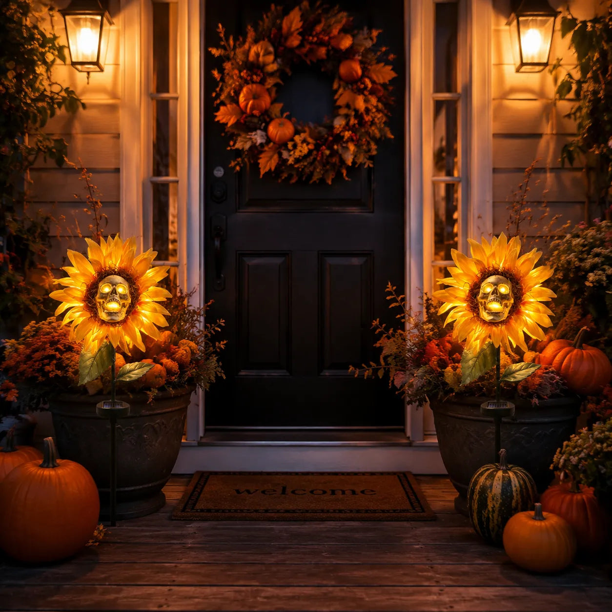  🎃Halloween Early Bird——50% OFF🔥 Solar Sunflower Skull Stake Light🌻