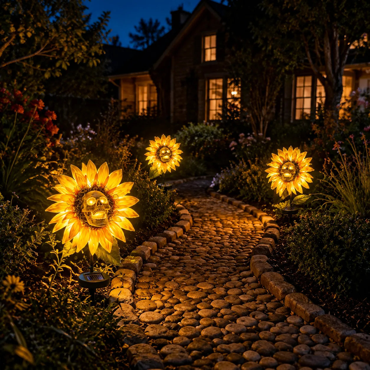  🎃Halloween Early Bird——50% OFF🔥 Solar Sunflower Skull Stake Light🌻