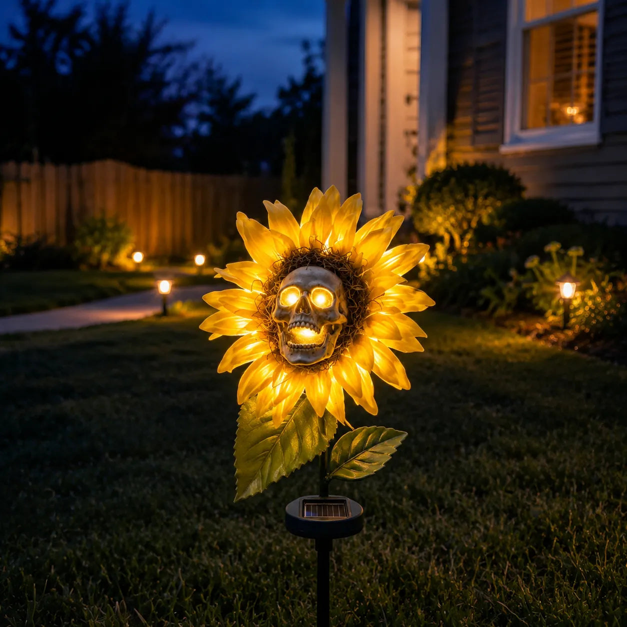  🎃Halloween Early Bird——50% OFF🔥 Solar Sunflower Skull Stake Light🌻