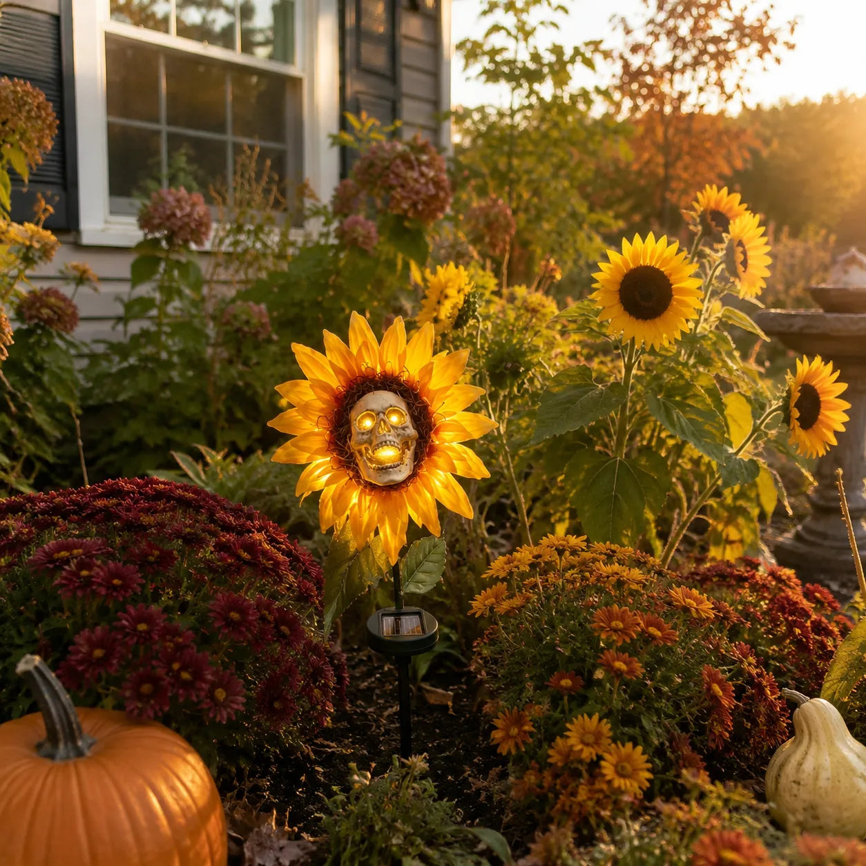  🎃Halloween Early Bird——50% OFF🔥 Solar Sunflower Skull Stake Light🌻