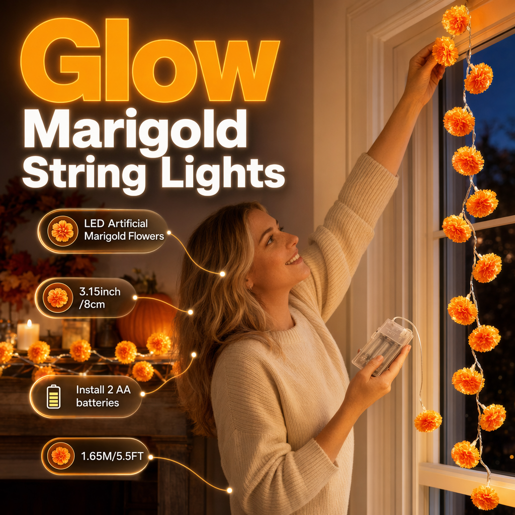 💀New Arrival 50% OFF! 🌼 HOT SALE 🎃 Marigold Flower LED String‑Light Set 👻🕯️