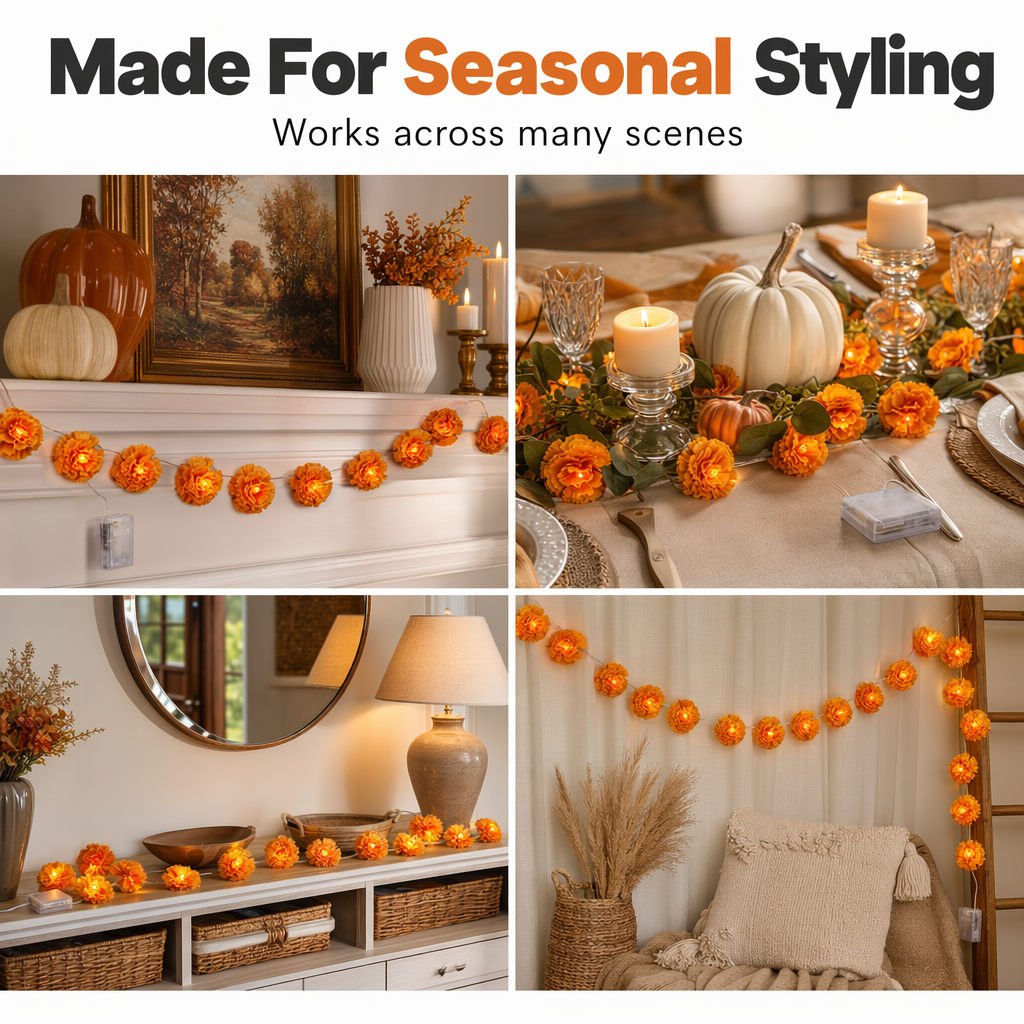 💀New Arrival 50% OFF! 🌼 HOT SALE 🎃 Marigold Flower LED String‑Light Set 👻🕯️