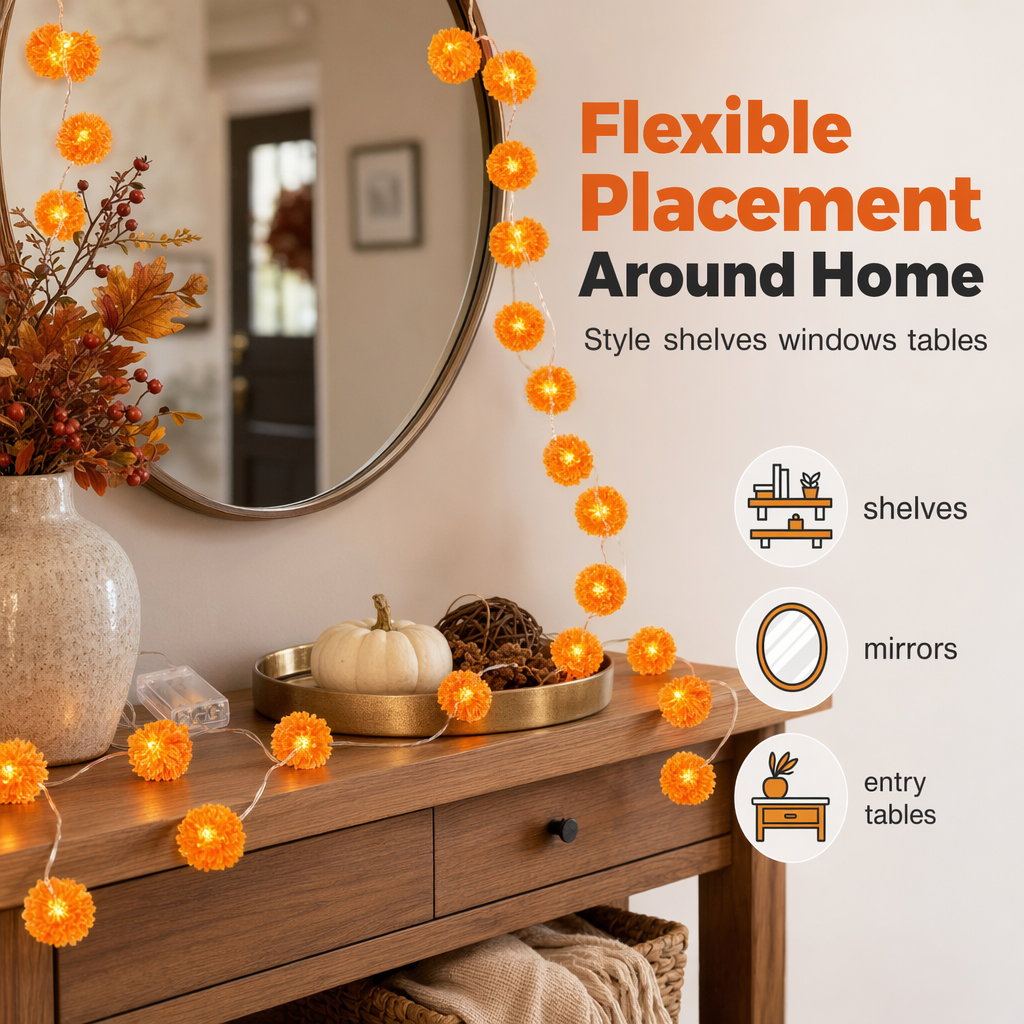 💀New Arrival 50% OFF! 🌼 HOT SALE 🎃 Marigold Flower LED String‑Light Set 👻🕯️