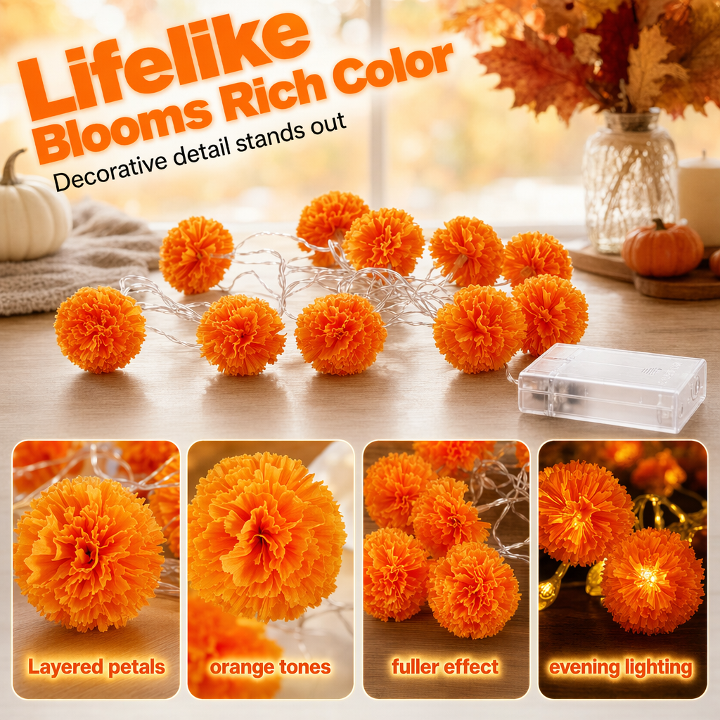 💀New Arrival 50% OFF! 🌼 HOT SALE 🎃 Marigold Flower LED String‑Light Set 👻🕯️