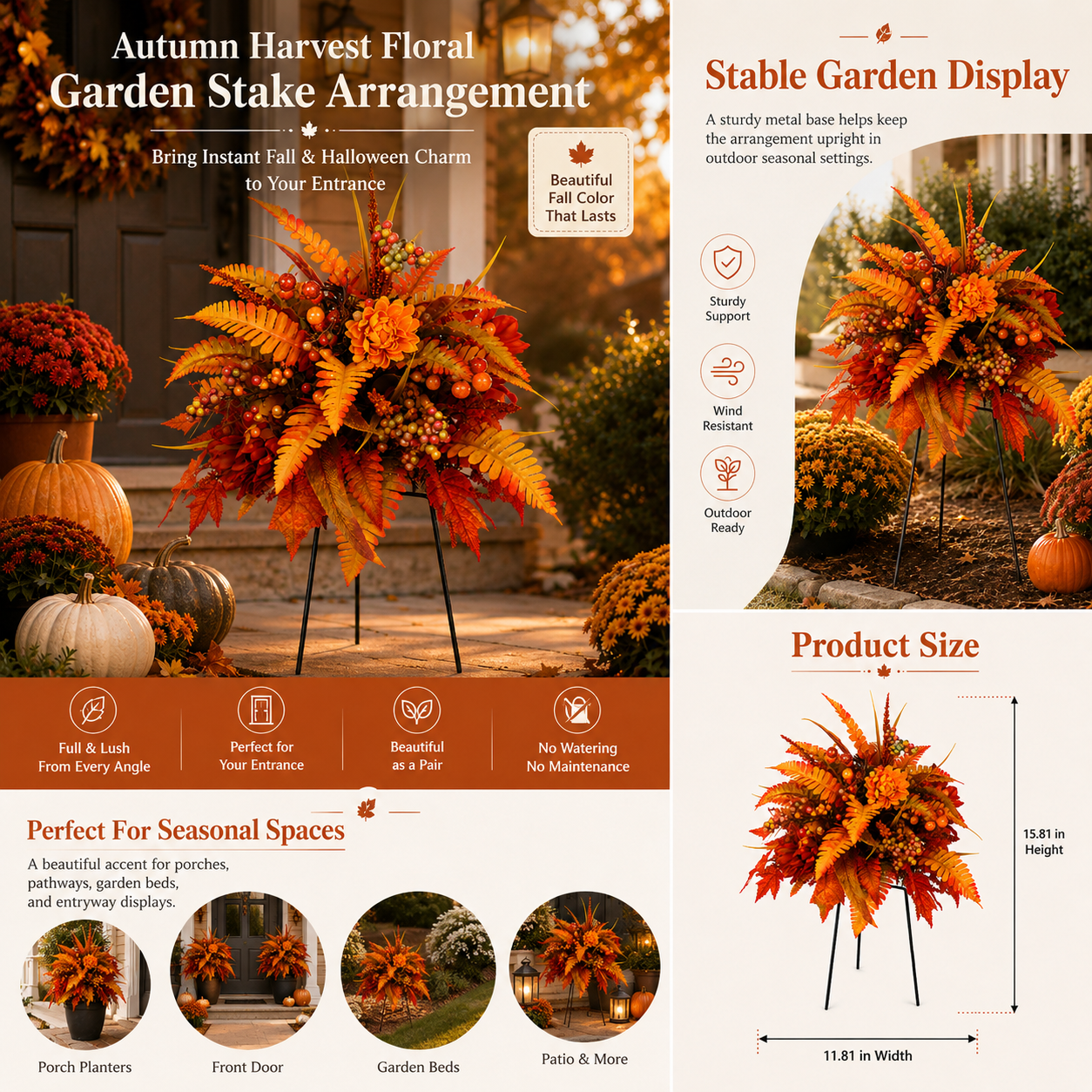 🍂Autumn Harvest Floral Garden Stake Arrangement