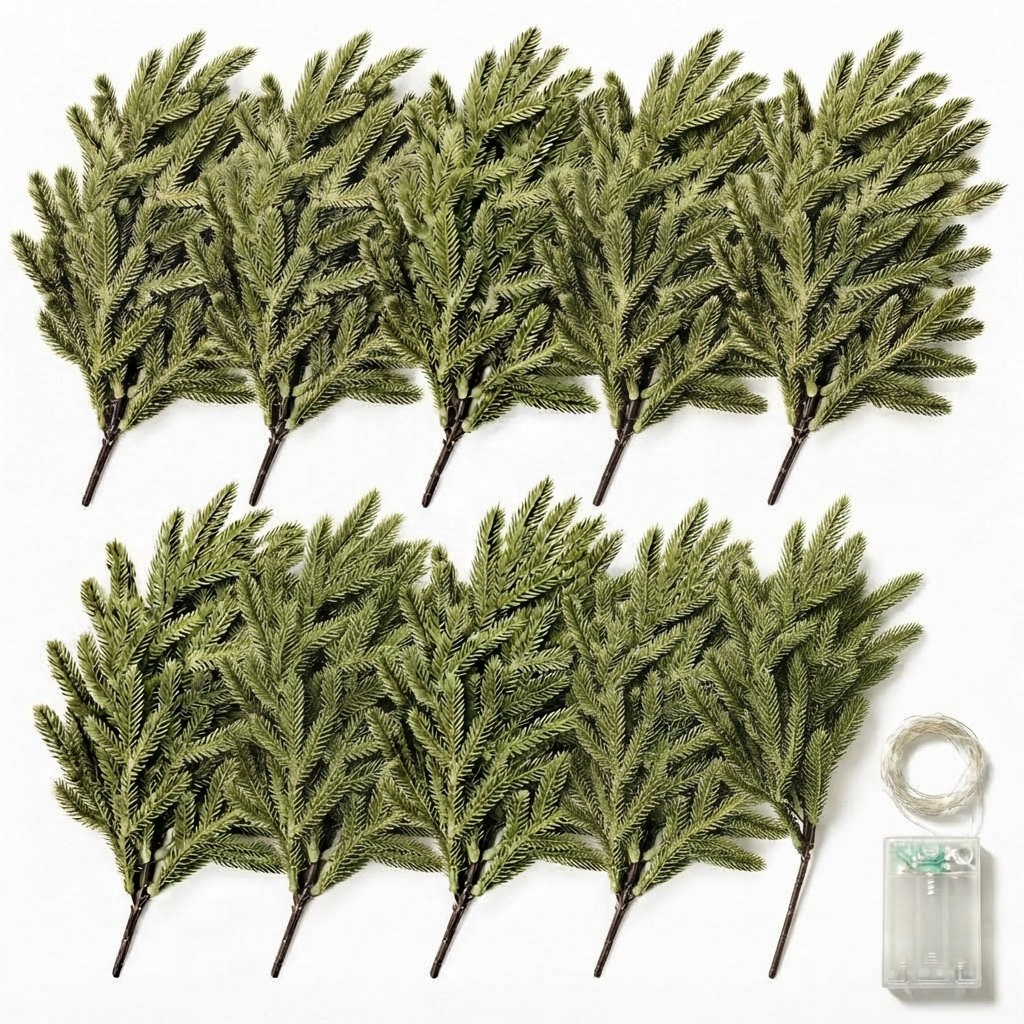 đ đTwinkling Enchanted Evergreen Pine Tree with Lights â 5/10 Pack Artificial Pine Branches for Christmas Decorâ¨â¨