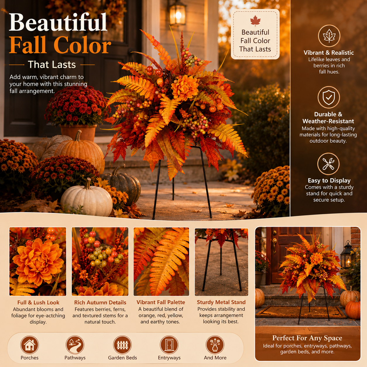 🍂Autumn Harvest Floral Garden Stake Arrangement