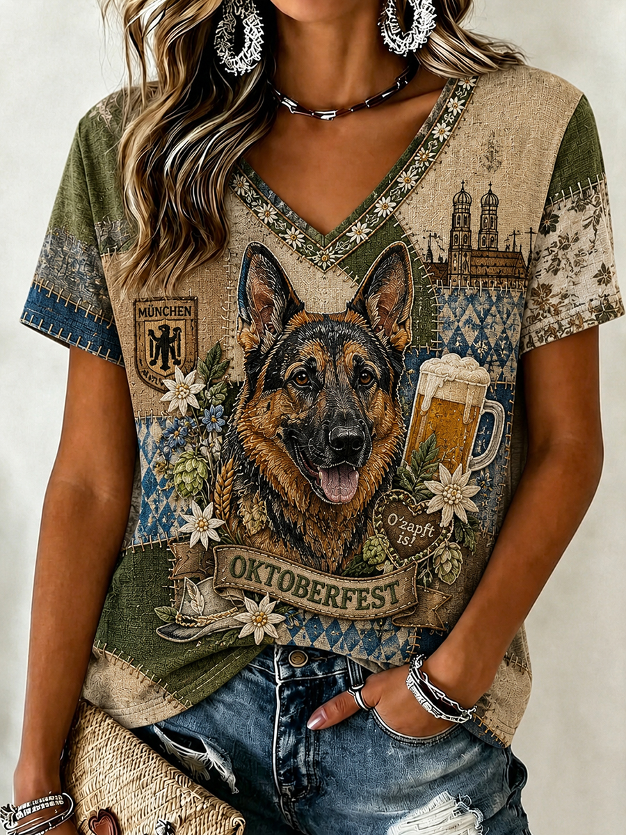 Oktoberfest-Damen-T-Shirt aus München mit Deutscher Schäferhund