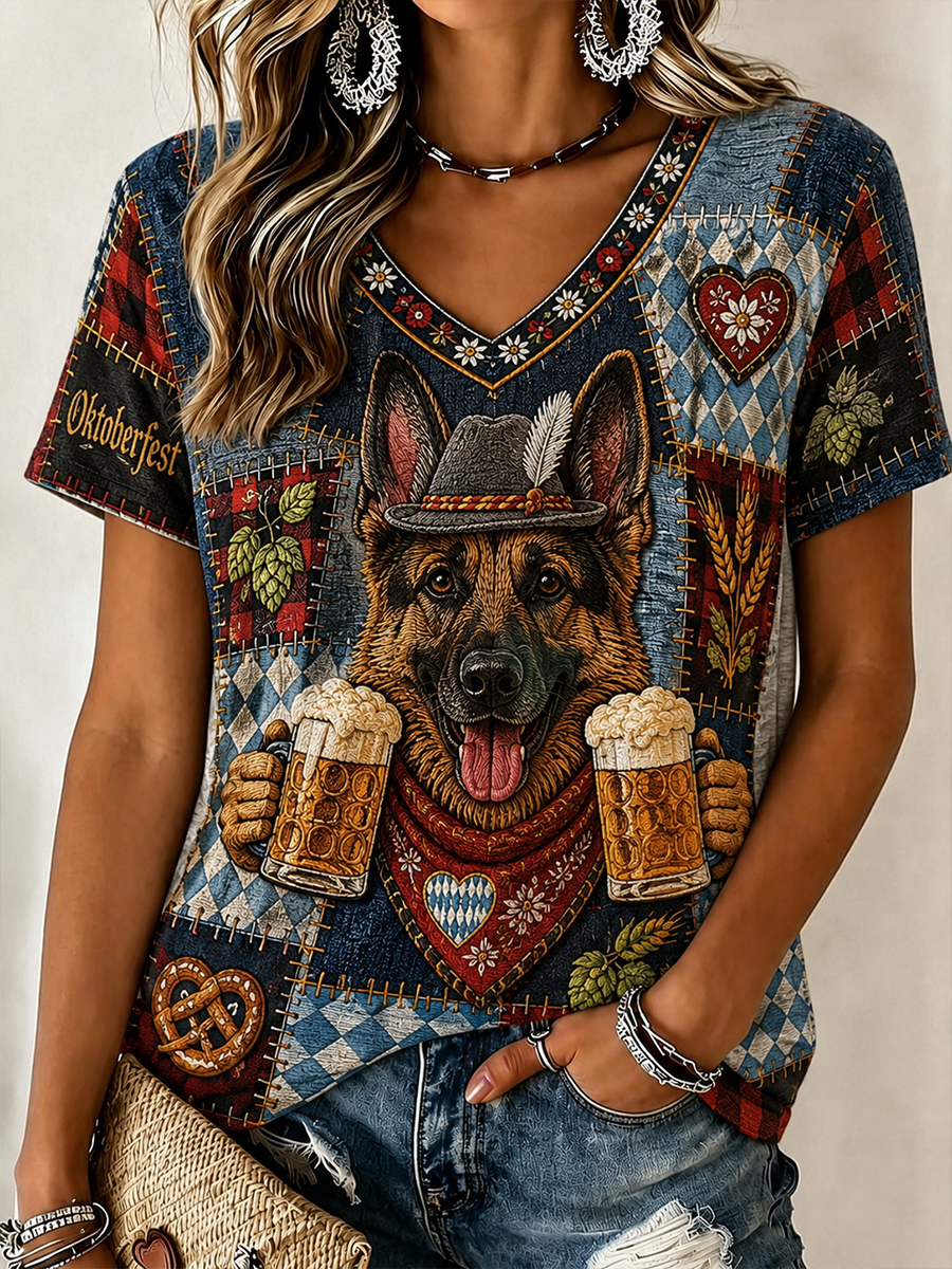 Oktoberfest-Damen-T-Shirt aus München mit Deutscher Schäferhund