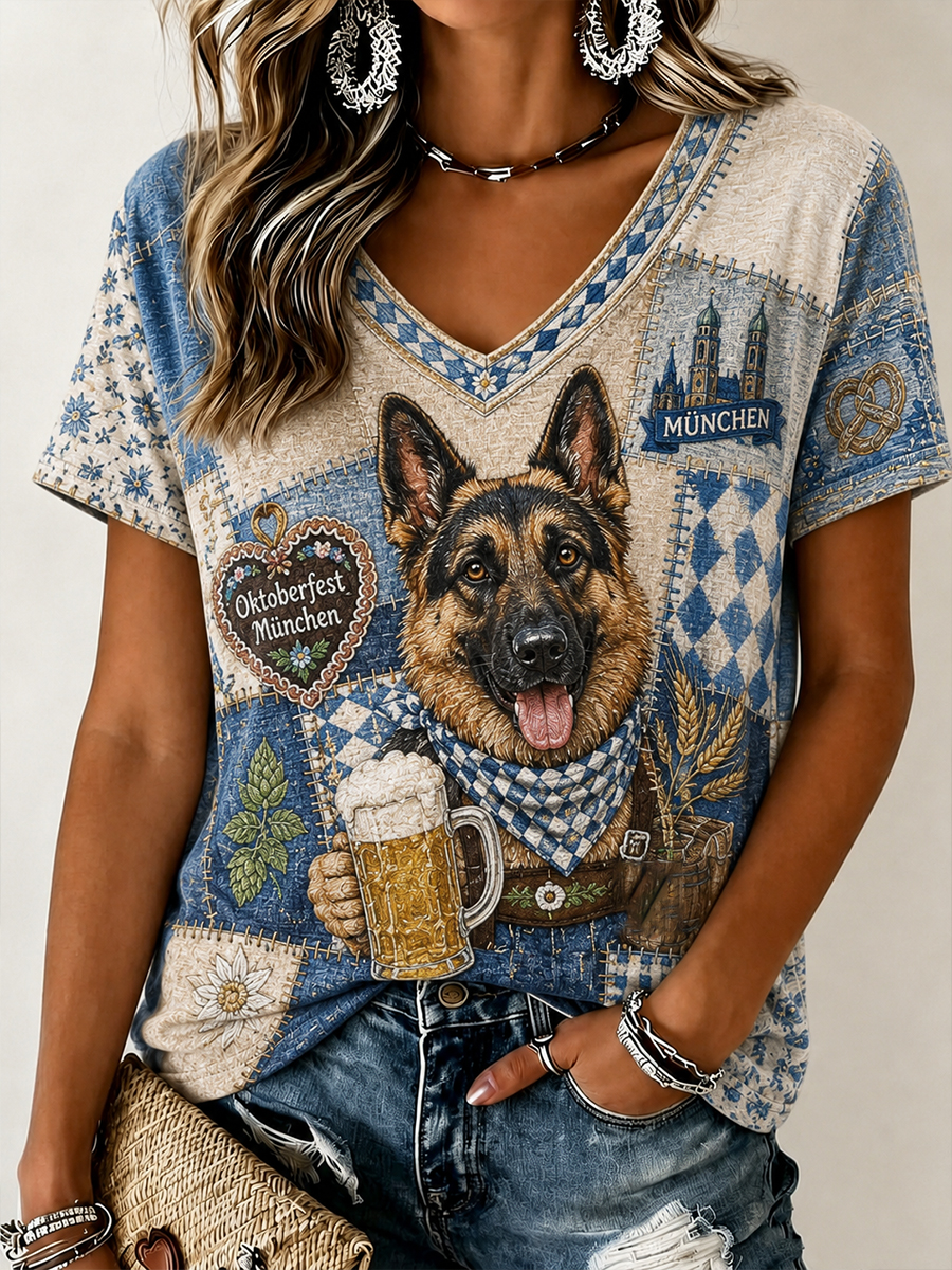 Oktoberfest-Damen-T-Shirt aus München mit Deutscher Schäferhund