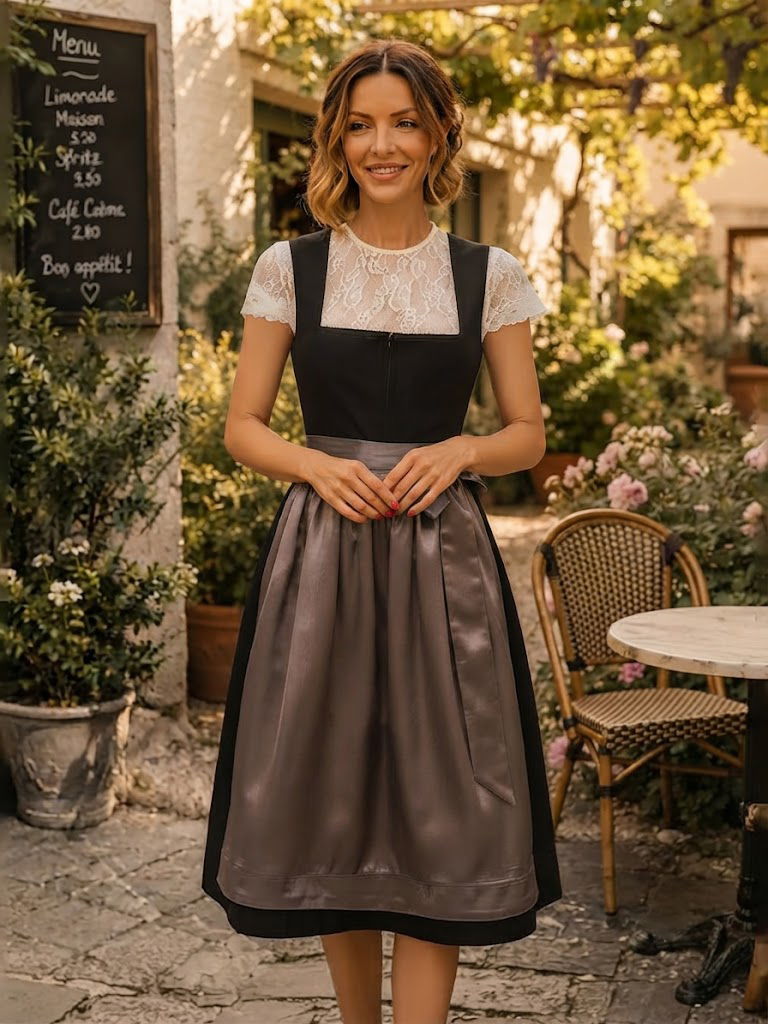 Dirndl Damen midi Trachtenkleid Trachtenmode Trachtenrock Kleid inkl. Dirndlbluse Dirndlschürze 3 teilig für Oktoberfest