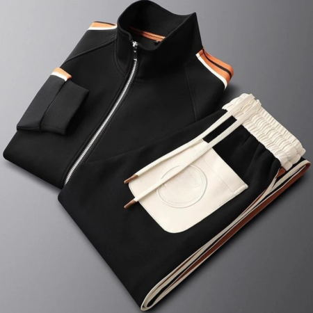 Retro Brown Athletic Set - Full-Zip Jacket & Joggers with Elastic Waistband