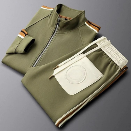 Retro Brown Athletic Set - Full-Zip Jacket & Joggers with Elastic Waistband