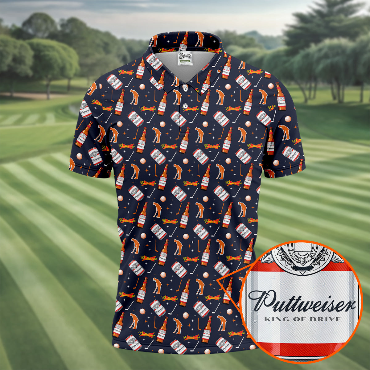 Puttweiser King Of Drive Golf And Beer Funny Golf Shirt, Retro Golf Shirt, Golf Shirts For Men