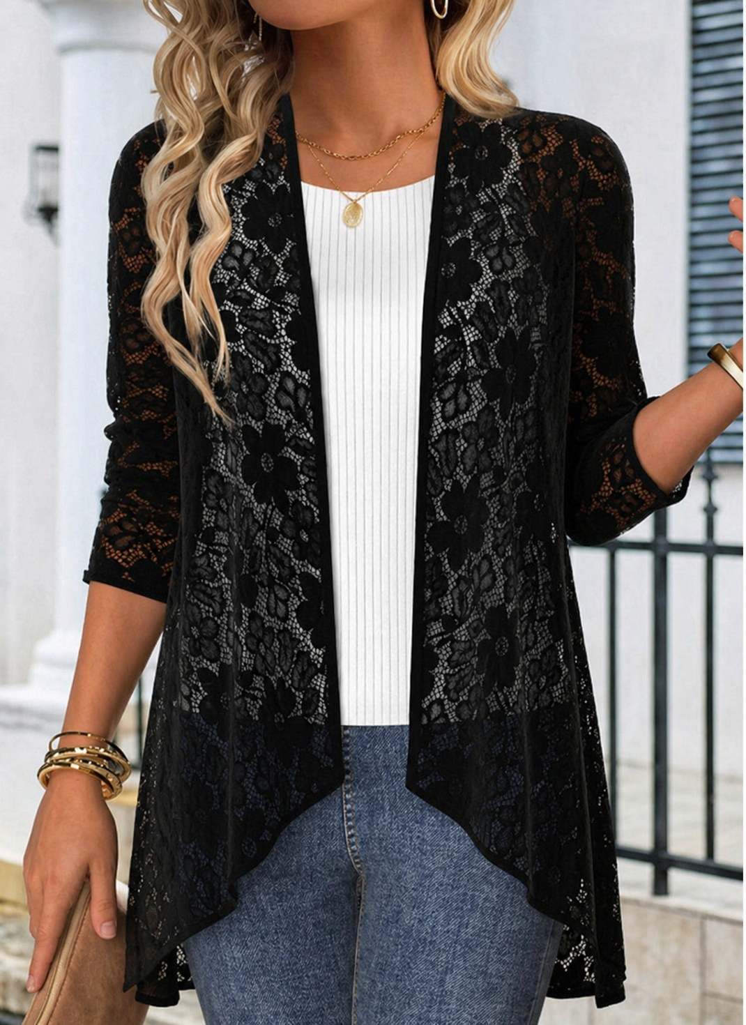 Tops For Women ROTITA PatchworkGeometric Print Long Sleeve Light Cardigan