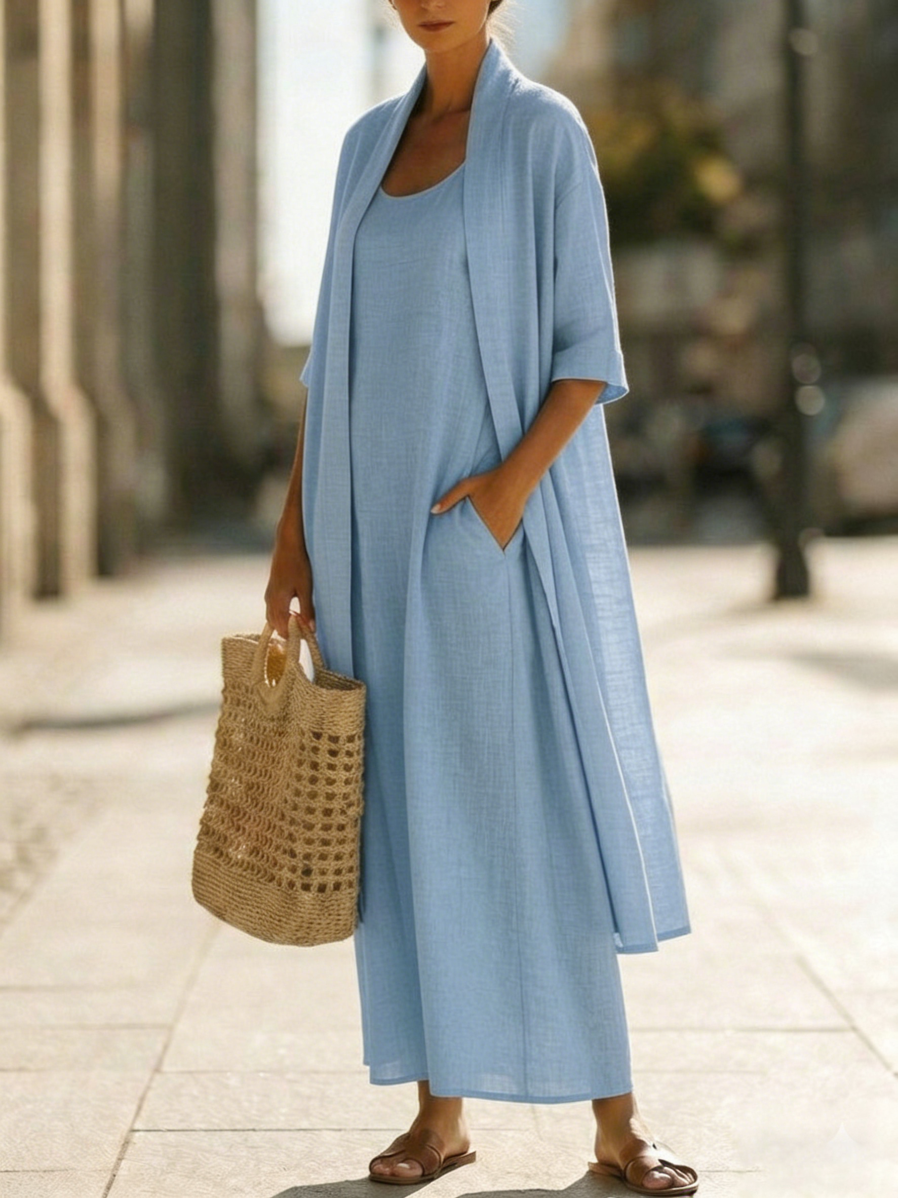 Minimalist Linen-cotton Two-piece Set - Comfortable For Everyday Wear