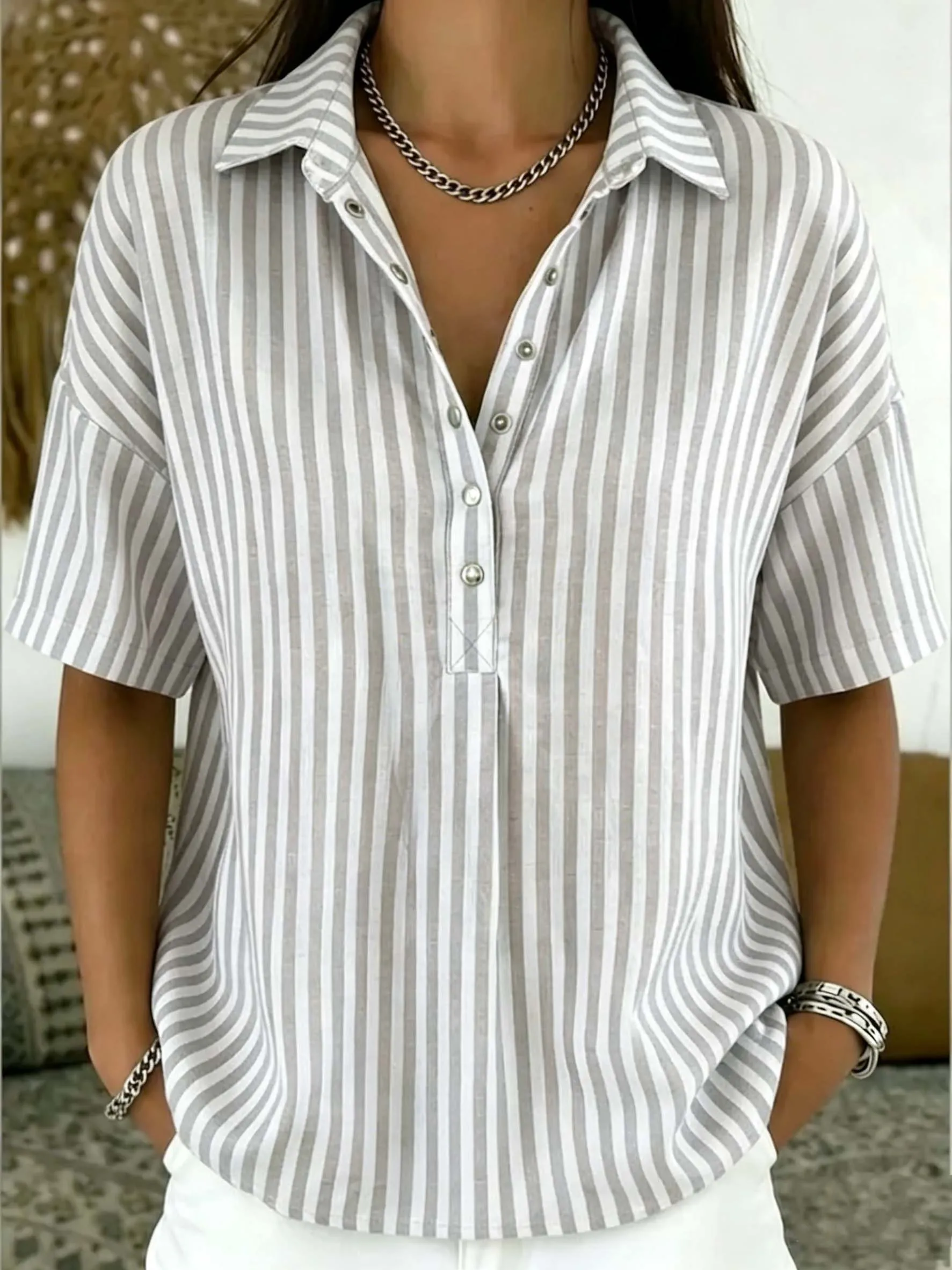 Classic Striped Cotton-linen Button-up Shirt