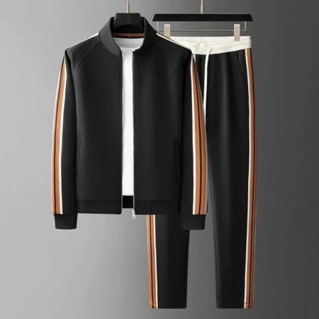 Retro Brown Athletic Set - Full-Zip Jacket & Joggers with Elastic Waistband