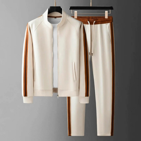 Retro Brown Athletic Set - Full-Zip Jacket & Joggers with Elastic Waistband