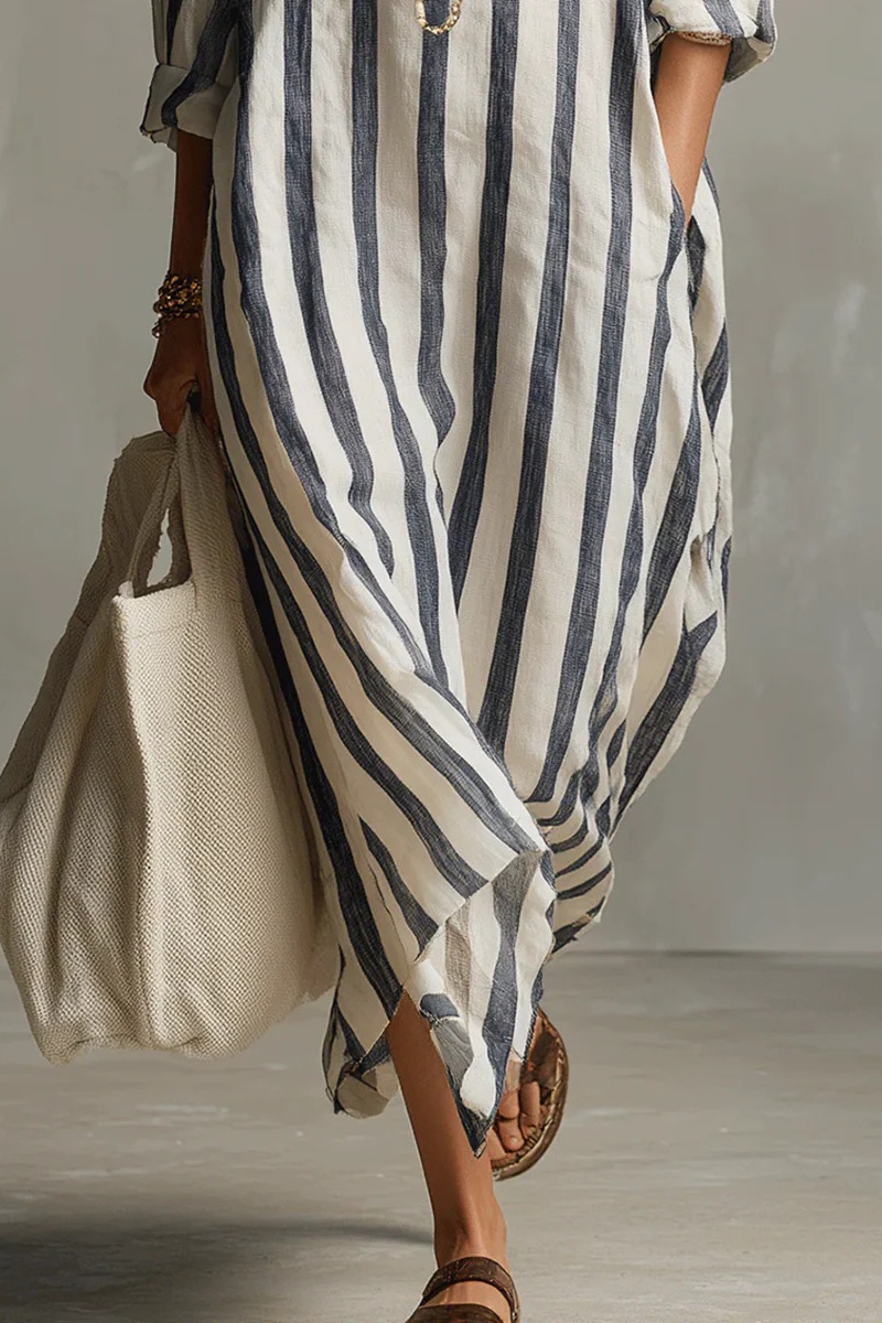 Casual Striped Shirt Bohemian Style Maxi Dress