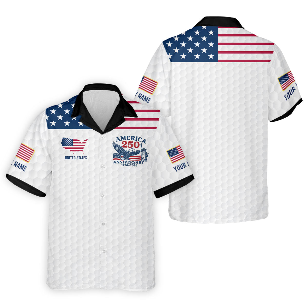 America 250 Anniversary 1776-2026 Golf Ball Pattern Patriotic Golf Shirt, Golf Tops For Men, Golf Shirts For Men