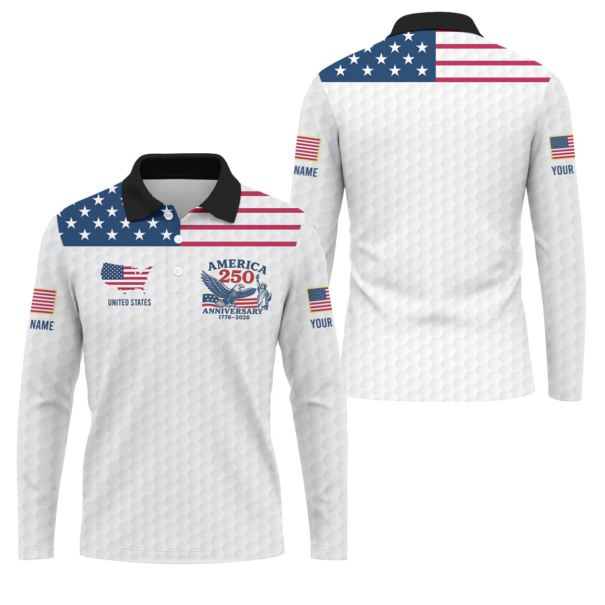 America 250 Anniversary 1776-2026 Golf Ball Pattern Patriotic Golf Shirt, Golf Tops For Men, Golf Shirts For Men