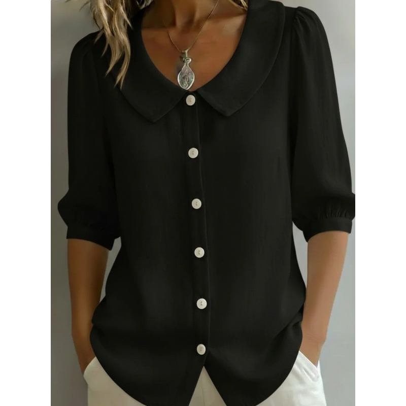 Retro Peter Pan Collar Artistic Striped Cotton-linen Blouse