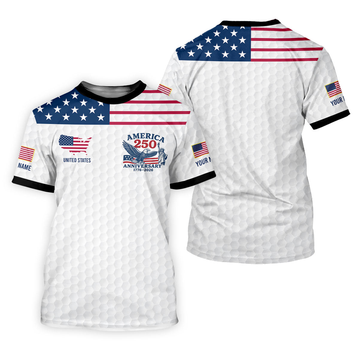America 250 Anniversary 1776-2026 Golf Ball Pattern Patriotic Golf Shirt, Golf Tops For Men, Golf Shirts For Men